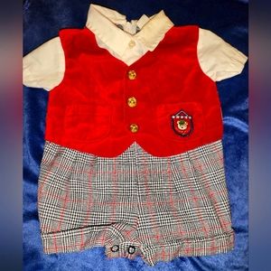 Vintage Red Velvet Blue Plaid Romper